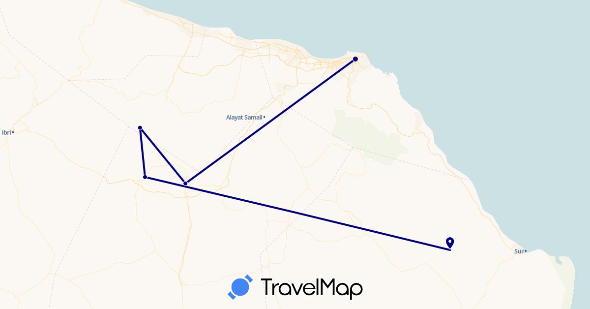 TravelMap itinerary: driving in Oman (Asia)